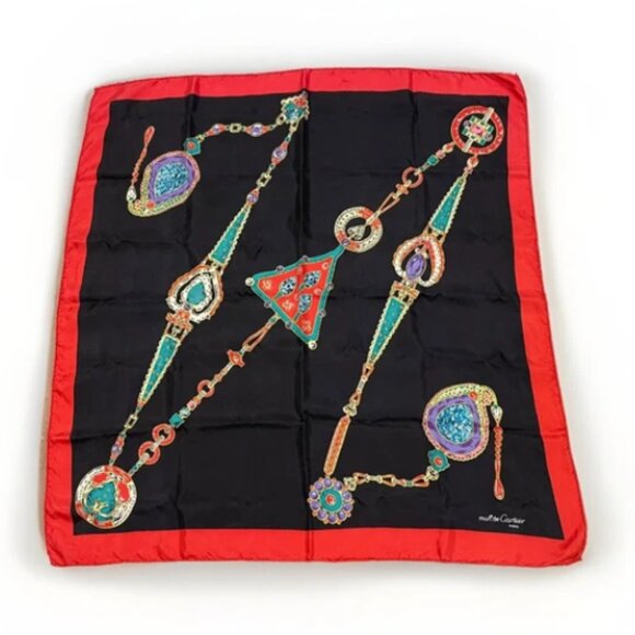 Cartier Accessories - Vintage Must de Cartier Silk Scarf Jewels 32" Made France